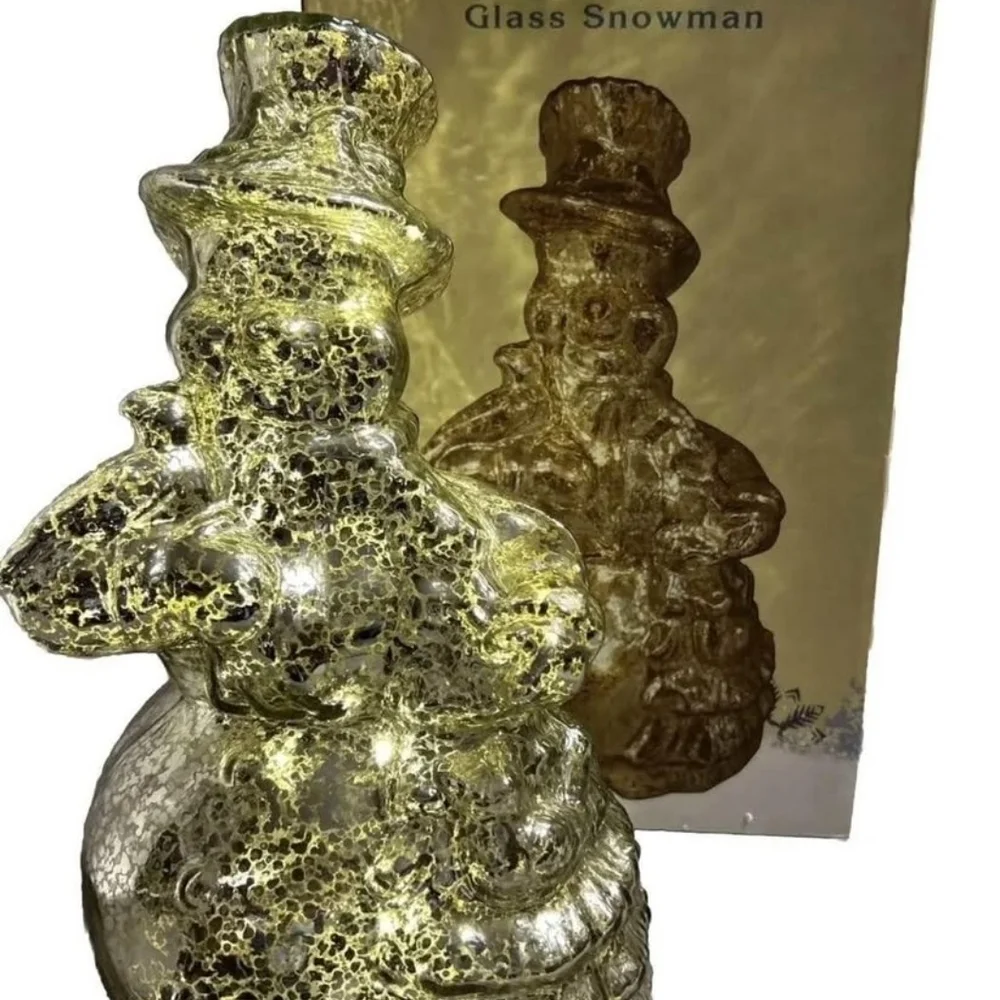 Glass Snowman Figurine with LED Lights - Picture 1 of 7